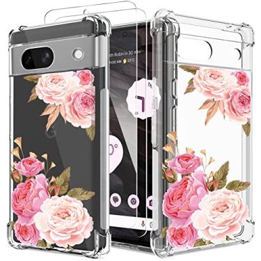 Imagem de GREATRULY Capa transparente floral para Pixel 7a com 2 protetores de tela para mulheres/meninas, capa de telefone com flores para Google Pixel 7a, design bonito, macio, fofo, à prova de quedas, capa