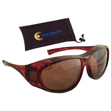 Imagem de Ideal Eyewear Óculos de sol Sun Shield Fit Over com lente de condução HD Blue Blocker - Use sobre óculos de grau masculino ou feminino, Moldura marrom com estojo, G