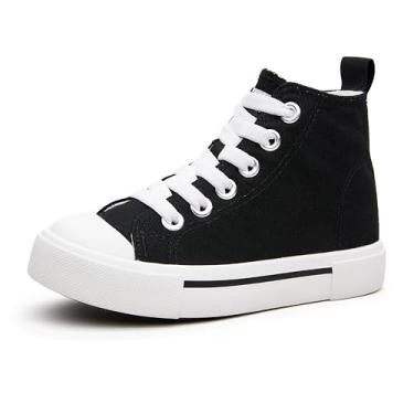 Imagem de UTEDA Tênis infantil de lona sem cadarço com fecho elástico e palmilha confortável para meninas e meninos, Preto, 15