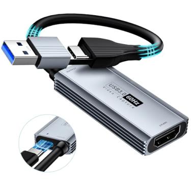 Imagem de XIIXMASK Placa de captura de vídeo USB 3.0 com PD de 100 W - HDMI para USB/USB-C cartão de captura de 1440p 30fps e dispositivo de captura de vídeo 1080p 60fps para transmissão, gravação de jogos,