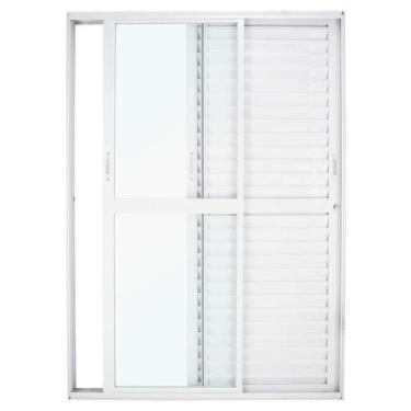 Imagem de Porta Balcão em Alumínio Branco 210x120x10 cm 3 Folhas Móveis Nobre CR