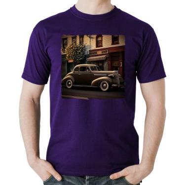 Imagem de Camiseta Algodão Carro antigo na cidade - Foca na Moda, Roxo, G