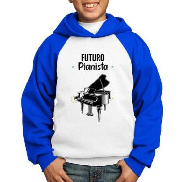 Imagem de Moletom Infantil Futuro Pianista - Foca na Moda, Branco, Azul, 8