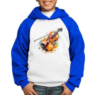 Imagem de Moletom Infantil Violino Watercolor - Foca na Moda, Branco, Azul, 12