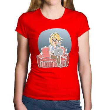 Imagem de Baby Look Algodão Home Office - Foca na Moda, Vermelho, M