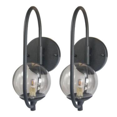 Imagem de Kit 2 Arandela ONLINE PRETA Globo de Vidro FUME + LED 5W  - Trybo 