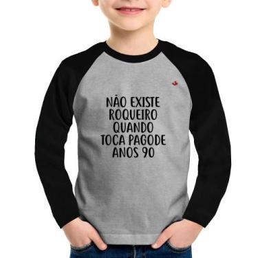 Imagem de Camiseta Raglan Infantil Não existe roqueiro quando toca pagode anos 9