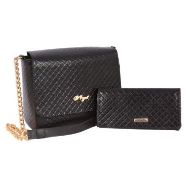 Imagem de Kit Bolsa Feminina lateral corrente + carteira  - Aryel, Preto