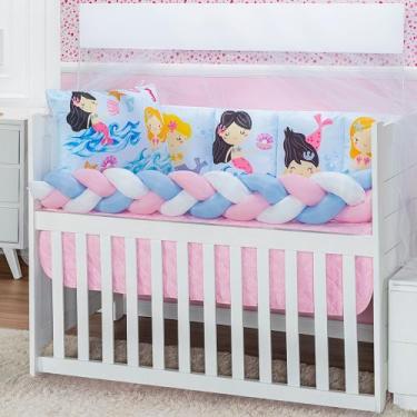 Imagem de Kit Berço Menina Mundo Rosa Sereia 10 peças Trança - OFICINA DOS SONHO