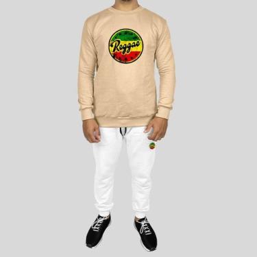 Imagem de Conjunto Calça e Blusa Moletom Careca Sem Capuz Algodão Estampado Regg