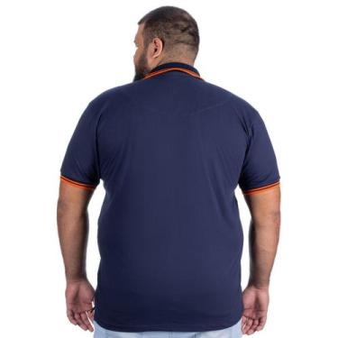 Imagem de Camiseta Masculina Polo Azul Marinho Plus Size Adulto Camisa 100% Algo