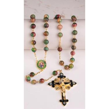 Imagem de Terço Ágata Cereja Crucifixo Preto Banhado a Ouro 60 cm - Belena