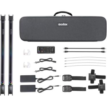 Imagem de Godox Kit de 2 lâmpadas TL60 RGB tubo de luz, CRI 96 TLCI 98 cor precisa, 2700k-6500K ajustável, 39 efeitos de luz, suporta controle APP/remoto/DMX, aplicativo suporta modo de gel de