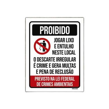 Imagem de Placa De Sinalização - Proibido Jogar Lixo Lei Federal 27X35