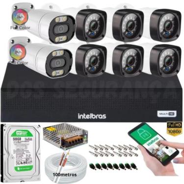 Imagem de Kit 8 Cameras Seguranca full 1080p c/ 2 Cameras Full color Dvr Intelbr