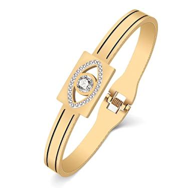 Imagem de YINYA Bracelete de aço inoxidável banhado a ouro 18 K, prata divertida, olho turco, strass, joia para mulheres, berloques, presentes de festa, Medium, Aço inoxidável, Diamante