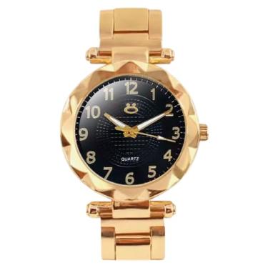 Imagem de Relogio Feminino Aço Preto + Brincos + Colar Strass ajustavel mostrador preto original