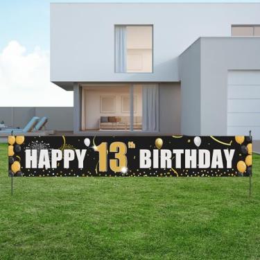 Imagem de Banner de jardim de feliz aniversário de 13 anos, oficialmente adolescente 13, 13º aniversário, decoração pendurada, suprimentos para adolescentes, meninos, meninas, adereços grandes para cabine de