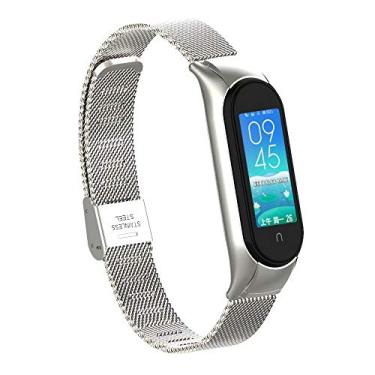Imagem de T-BLUER Pulseira compatível com Xiaomi Mi Band 5/Mi Band 6, pulseira de aço inoxidável de substituição para Xiaomi Miband 5/Miband 6, acessórios para mulheres e homens, sem rastreador incluído, Aço