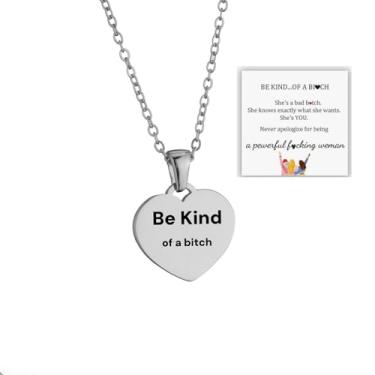 Imagem de Be Kind Of A B Colares para mulheres, colar de mensagem oculta, colar com pingente de coração de aço inoxidável, colar de coração para mulheres de A Badness, presentes para melhores amigas, joias