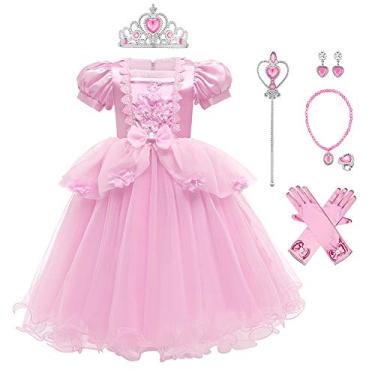 Imagem de ODIZLI Crianças Meninas Cinderela Sofia Traje Princesa Vestir-Se Fantasia Borboleta Tule Longo Vestido De Baile + Acessórios Vestido De Fada Festa De Aniversário Halloween Natal Carnaval Cosplay Rosa-