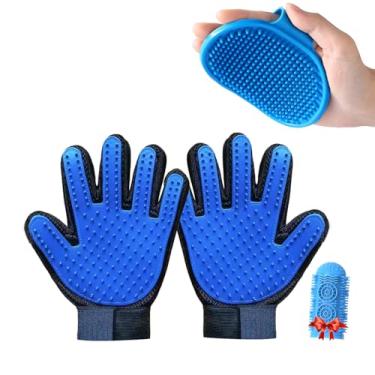 Imagem de 1TO3GO Conjunto de cuidados para animais de estimação com luvas de lavagem de cães para banho, escova de banho para cães e escova de dentes de silicone, luvas de cuidados para cães, gatos e cavalos
