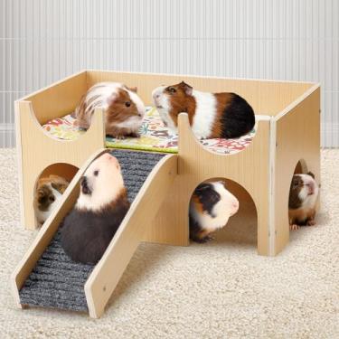 Imagem de MEWTOGO Castelo De Cobaia Atualizado, Esconderijo De Cobaia De Madeira Resistente, Cabana De Cama Para Pequenos Animais, Habitats Com Escadas, Fácil De Montar Para Hamsters, Coelhinhos, Chinchilas Bri