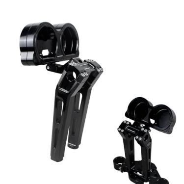 Imagem de POWER JAMES Elevadores de guidão pretos de 25,4 cm de altura com suporte de módulo de instrumento duplo com área de fixação de 2,5 cm para Harley Davidson 2015-24 Road Glide FLTR FLTRSE