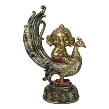 Imagem de Ebros 24 cm de altura Deus Supremo Hindu Coroado Bebê Ganesha Sentado no Pavão Estátua Patrono das Artes do Sucesso e Sabedoria Hinduísmo Vastu Altar Decorativo Acento