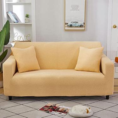 Imagem de Capa de sofá de veludo de luxo, protetor de móveis elásticos de 1 a 5 lugares, cor sólida, capa de sofá grossa para sala de estar, capa de cadeira reclinável(Beige,4 Seater(235-300cm))