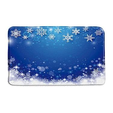 Imagem de YSATNSFT Tapete de banho floco de neve branco floco de neve inverno azul brilhante feliz natal feliz ano novo tema festivo banheiro quarto cozinha tapete macio espuma de memória, 45 x 76 centímetros