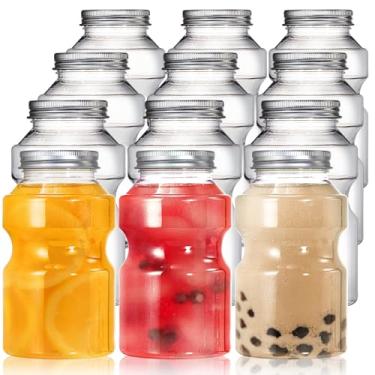 Imagem de Cididu Pacote com 12 Garrafas de Suco de Plástico, Reutilizáveis sem BPA, Recipiente Vazio Transparente à Prova de Vazamento para Geladeira, Água, Leite, Bebidas