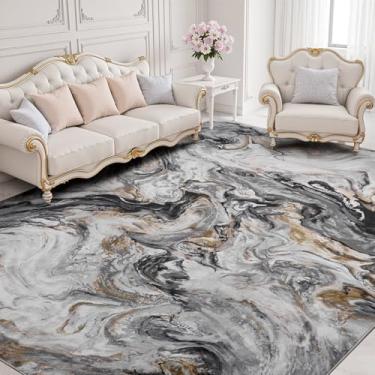 Imagem de Tapetes laváveis de 10 x 15 cm para sala de estar, tapete abstrato moderno azul para entrada de cozinha, tapete antiderrapante, tapete resistente a manchas para sala de jantar, sala de jogos, quarto