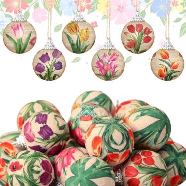 Imagem de Outus 18 peças de enfeites pendurados de tulipa de primavera, decorações de primavera para árvore, vintage, tema tulipa, decoração de casa de fazenda, lareira, lembrancinhas de festas de fim de ano