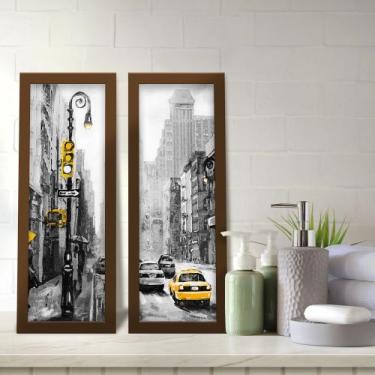 Imagem de Kit 2 Quadros Decorativos Lavabo Preto e Branco Aquarela Cidade - Deli