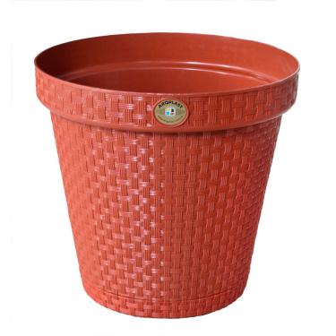 Imagem de Vaso de Plantas Redondo com Prato Rattan 36 Litros Terra Cota Arqplast