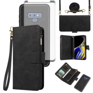 Imagem de Asuwish Capa de celular para Samsung Galaxy Note 9 carteira com zíper destacável com protetor de tela de vidro temperado alça transversal alça flip porta-cartões Note9 Not S9 Mulheres Homens Meninas