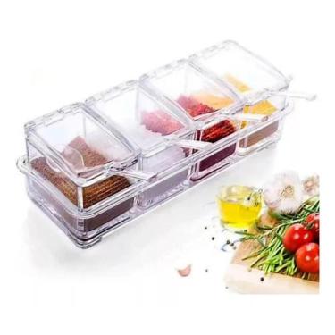 Imagem de Porta Condimentos Com 4 Potes E 4 Colheres Em Acrílico - Sweet Home