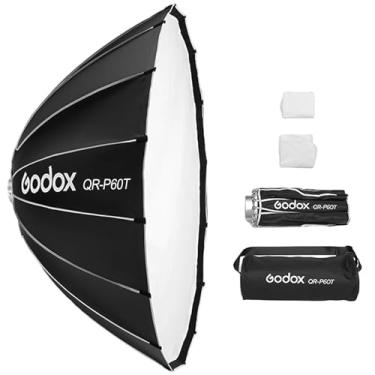Imagem de Godox QR-P60T 60 cm/23,6 pol. Softbox parabólico profissional dobrável com suporte Bowen padrão e difusores para fotografia de estúdio de fotografia (Softbox de 60 cm/59")