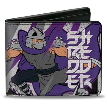 Imagem de Buckle-Down Nickelodeon Carteira, Bifold, Tartarugas Ninja Shredder Ação Pose e Texto Preto Roxo, Couro Vegano, 4.0" x 3.5", Casual