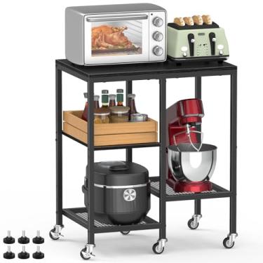 Imagem de OGEMXU Carrinho de micro-ondas de cozinha, suporte de micro-ondas com rodas, mesa de café bar, rack de padeiro de 4 camadas, prateleira de armazenamento de pequenos eletrodomésticos, mesa lateral