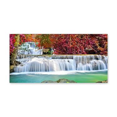 Imagem de JZSDGB Arte de parede em tela de paisagem com árvore vermelha moderna, pintura em cascata, natureza, impressões em tela e pôster para decoração de sala de estar 80 x 160 cm (31 x 63 pol), sem moldura