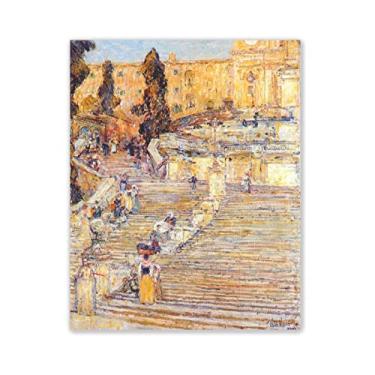 Imagem de JZSDGB Childe Hassam Prints-Famous Paintings Print on Canvas Impressionist Art Posters - Reprodução em tela para decoração de casa (Escadaria Espanhola, Roma) 90 x 115 cm (35 x 45 pol) Sem moldura