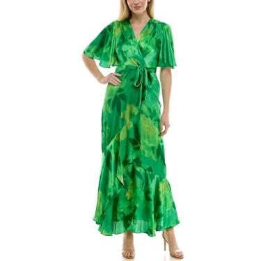 Imagem de Taylor Dresses Vestido longo feminino com manga esvoaçante gola V com babados, Verde primavera, 36