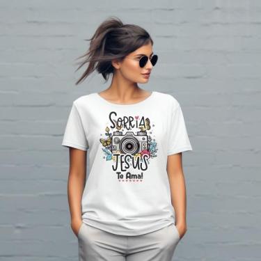 Imagem de Camiseta Feminina T-shirt 100% Algodão Estampas Religiosas Moda Cristã