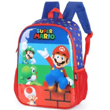 Imagem de Mochila Costas Infantil Menino Super Mario Azul Vermelho Luxcel
