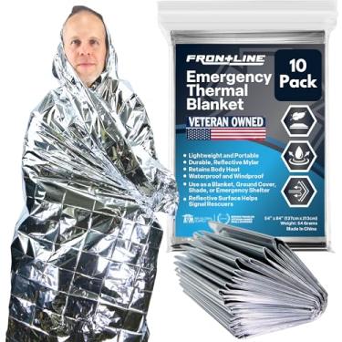 Imagem de FRONTLINE Cobertores térmicos de emergência 137,2 cm x 213,4 cm Cobertores Mylar Equipamento de sobrevivência Equipamento de acampamento Cobertor espacial Cobertores de emergência de primeiros