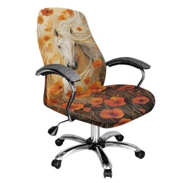 Imagem de Talayituse Capas de cadeira de computador de escritório com estampa de flores de cavalo, capa de cadeira giratória extensível, removível, lavável, capa protetora para cadeira giratória, grande
