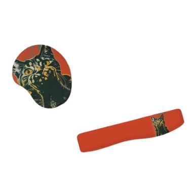 Imagem de Kit Mouse Pad E Apoio Teclado Ergonômico Gato Vermelho Com Olhos Arregalados