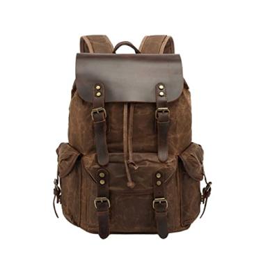 Imagem de Mochila de lona para homem vintage bolsa de viagem de grande capacidade para laptop mochila de couro(Coffee)
